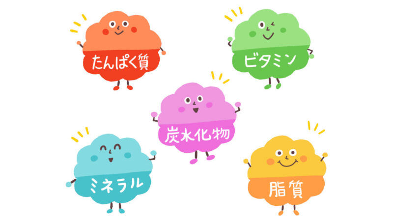 五大栄養素をキャラクターで表したイラスト