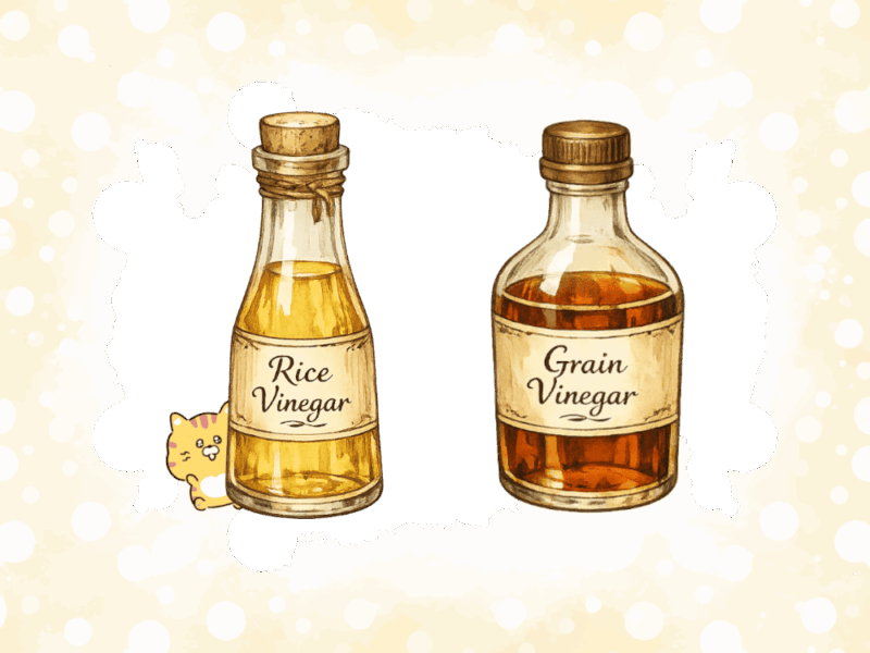 米酢と穀物酢の瓶をアンティーク風に表現したイラスト