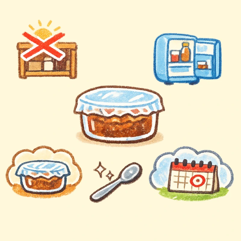 クレヨンタッチで描いた味噌保存の基本ルール5つのアイコンイラスト